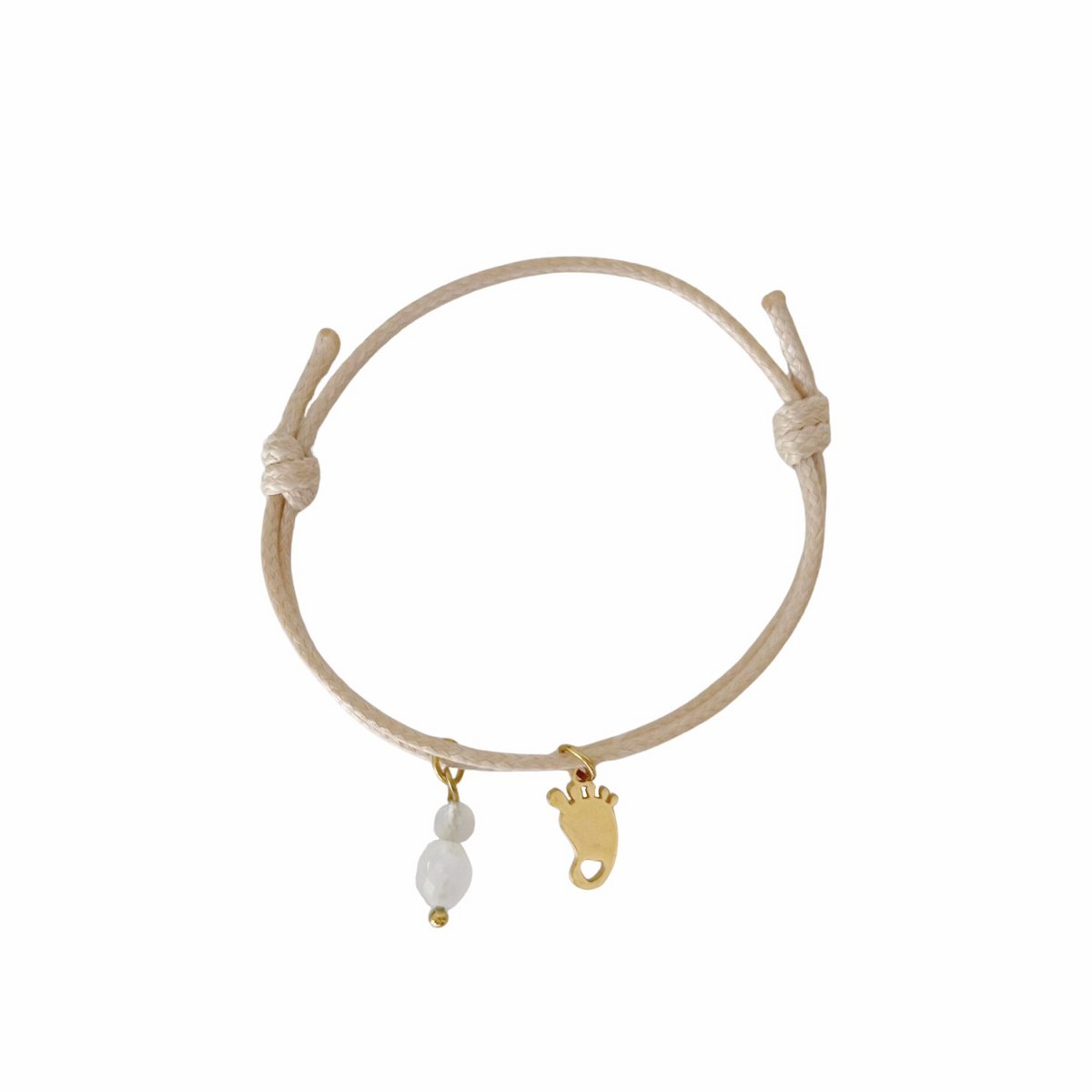 Wachsschnur-Armband Babyfuß, Jade und Labradorit – Gold