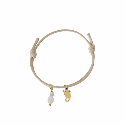 Wachsschnur-Armband Babyfuß, Jade und Labradorit – Gold