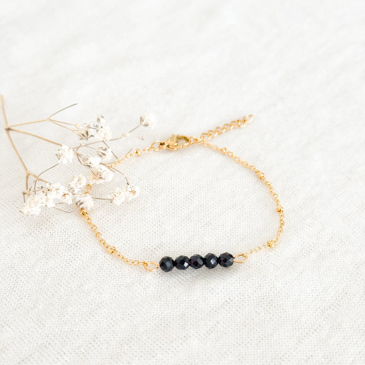 Armband Schwarzer Turmalin Facette - Gold