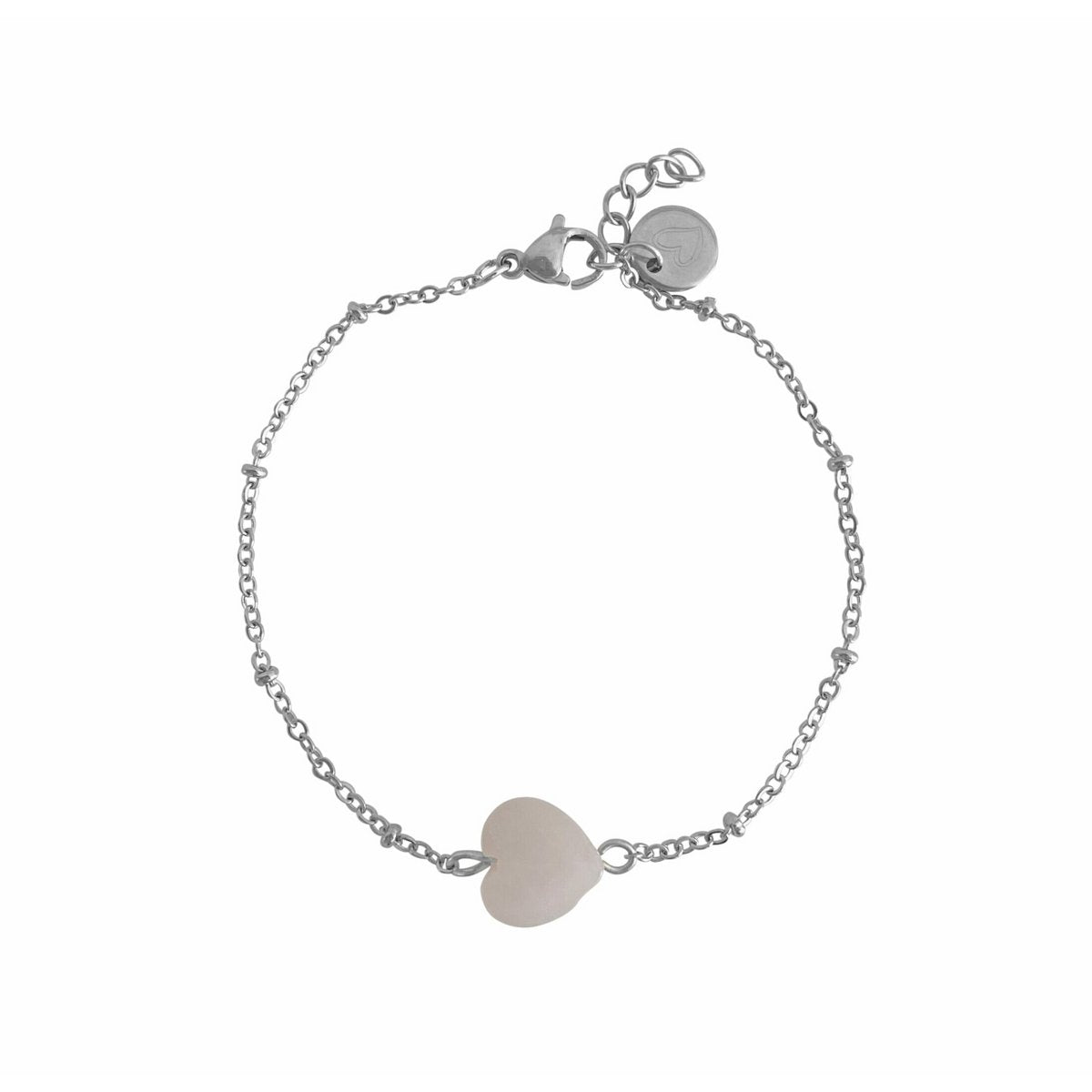 Rosenquarz-Herzarmband und Herzanhänger – Silber