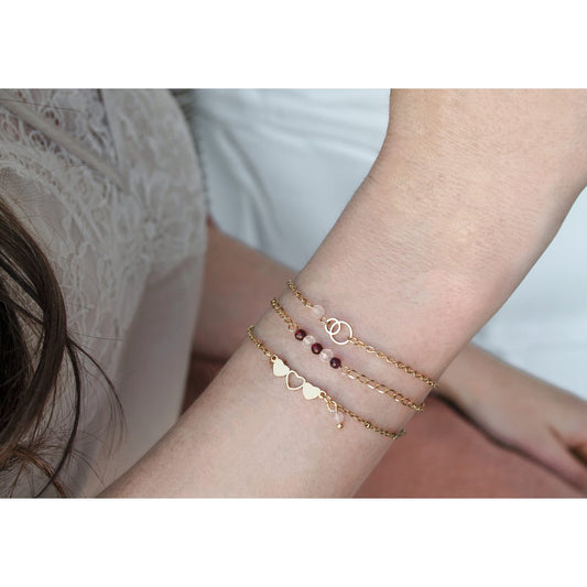 Armband Ringe & Rosenquarz - Gold
