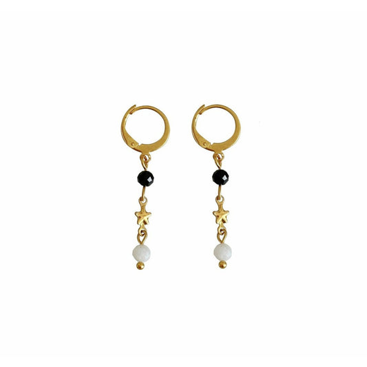 Turmalin-Stern- und Mondstein-Ohrringe – Gold