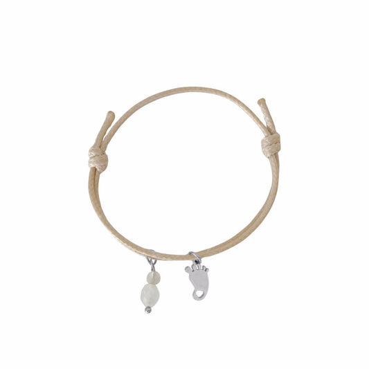Wachsschnur-Armband Babyfuß, Jade und Labradorit – Silber