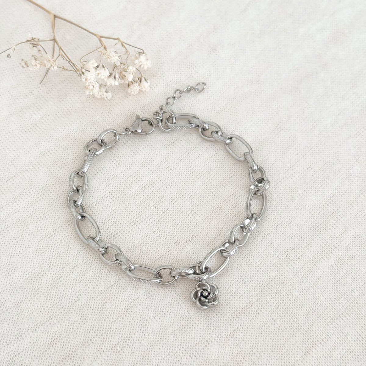 Armband Glieder & Blume – Silber