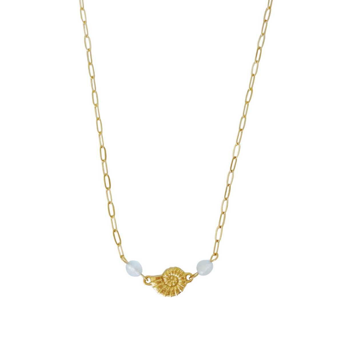 Muschelkette Aquamarin – Gold