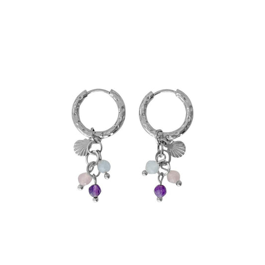 Muschel-, Rosenquarz-, Amethyst- und Aquamarin-Ohrringe – Silber