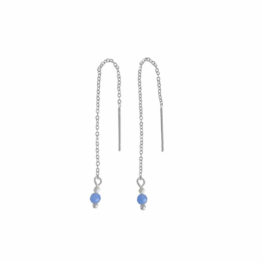 Einfädler-Ohrringe Howlith und blauer Aventurin – Silber