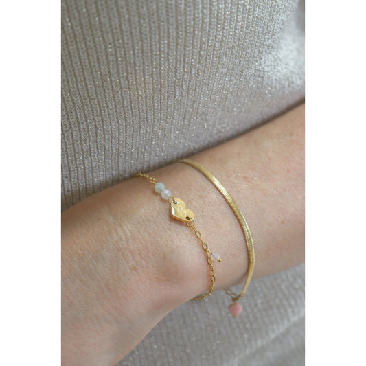 Schlangenkettenarmband & rosafarbener Opal – Gold