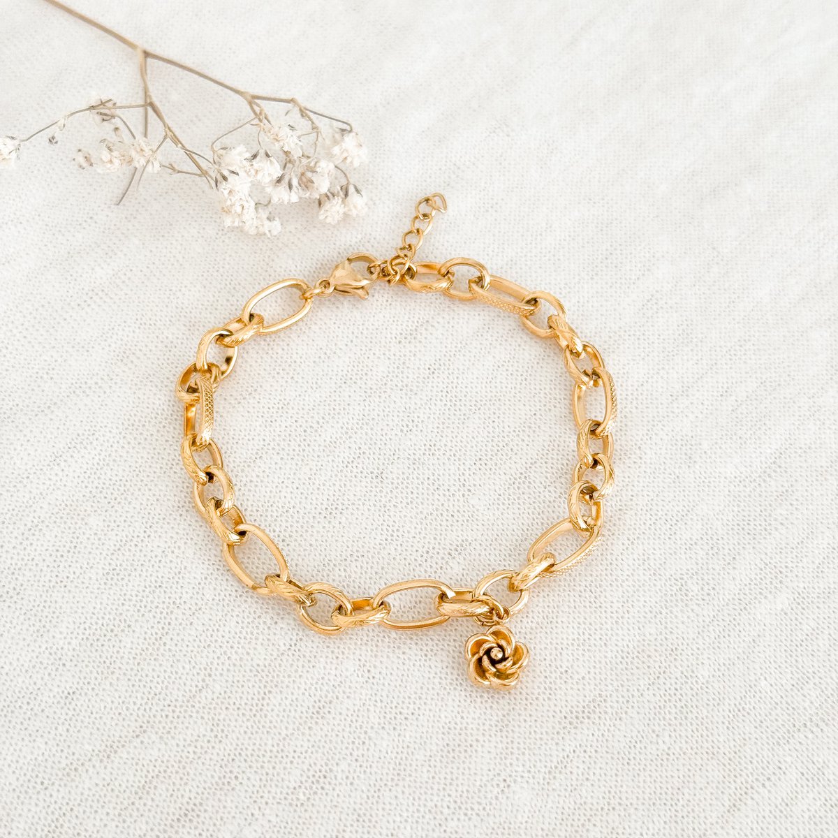 Armband Glieder & Blume – Gold