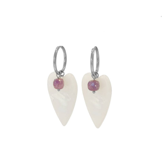 Amethyst-Perlmutt-Herz-Ohrringe – Silber