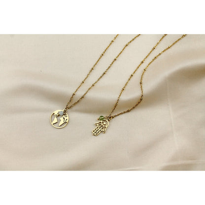 Halskette Hamsa Hand & Peridot - Gold