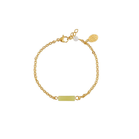Armband aus Zitronenjade, Mondstein und Blumen – Gold