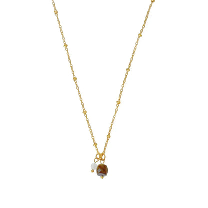 Halskette mit Tigerauge und Mondstein – Gold
