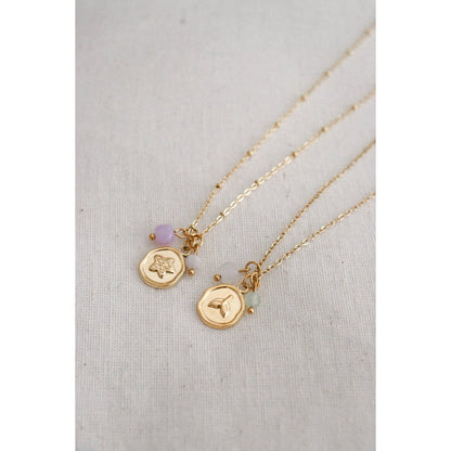 Halskette Mondstein, Chalcedon und Seestern – Gold