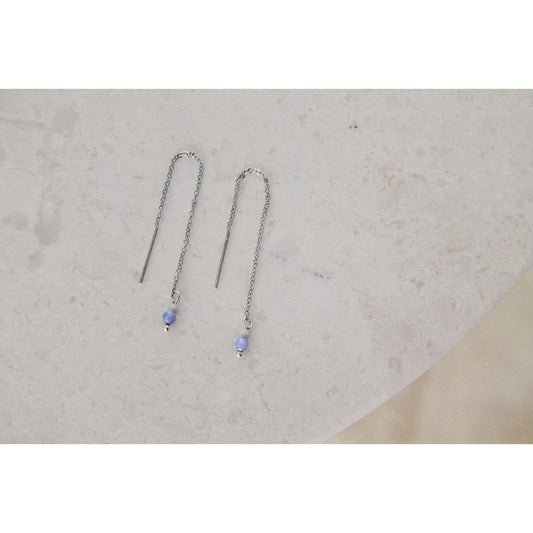Einfädler-Ohrringe Howlith und blauer Aventurin – Silber