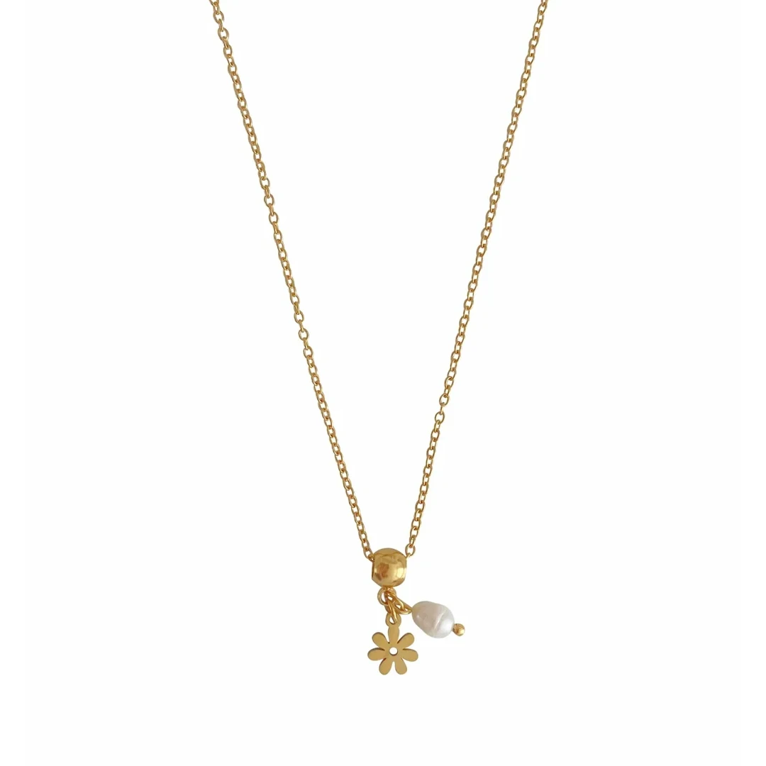 Blumen- und Perlenkette – Gold