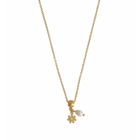 Blumen- und Perlenkette – Gold
