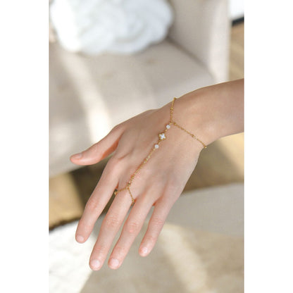 Handkette Mondstein & Kleeblatt – Gold