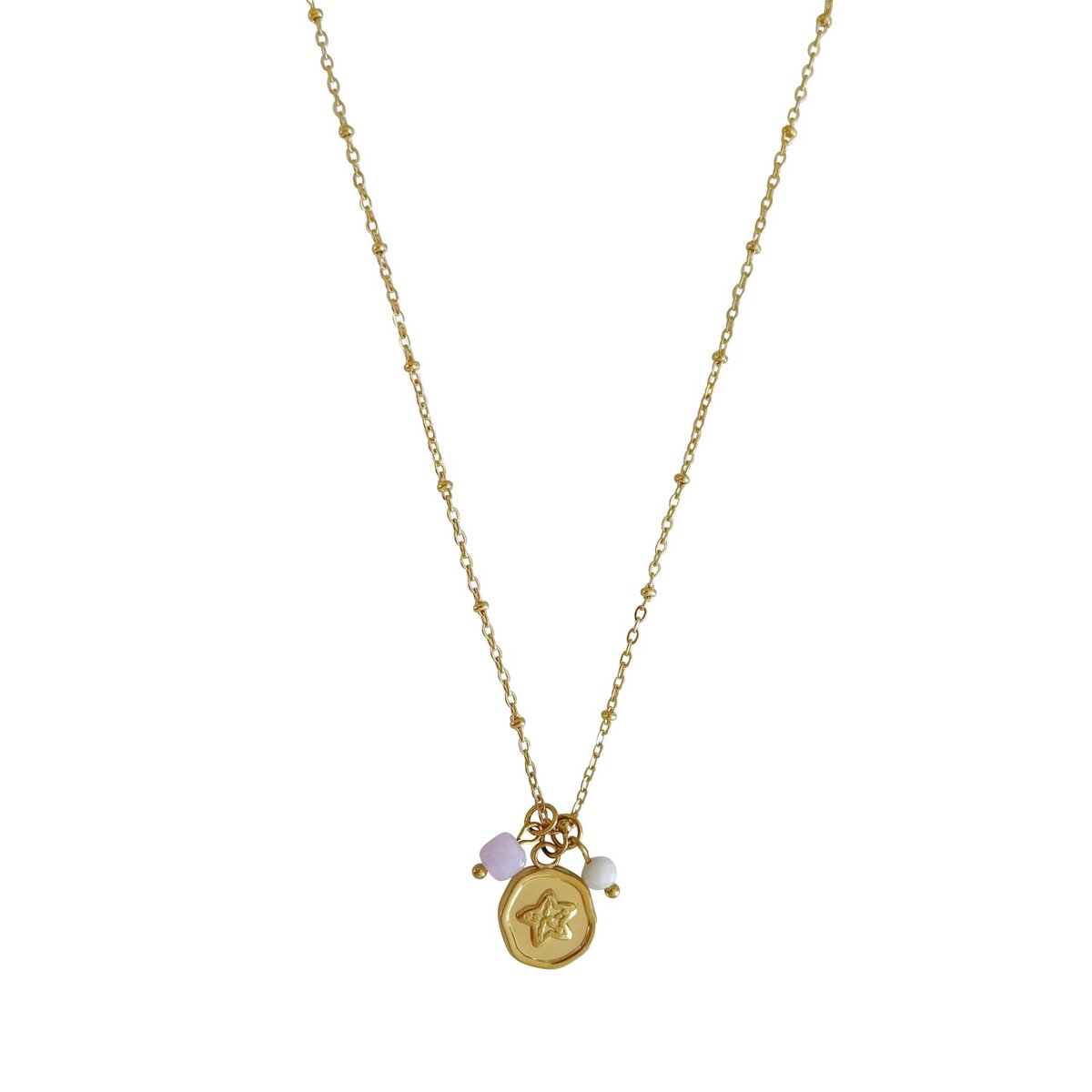 Halskette Mondstein, Chalcedon und Seestern – Gold