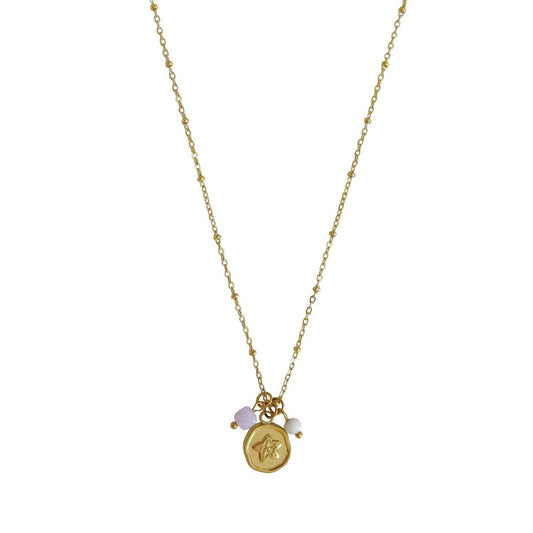 Halskette Mondstein, Chalcedon und Seestern – Gold