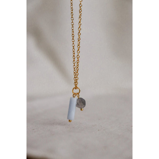 Aquamarin- und Achat-Halskette – Gold