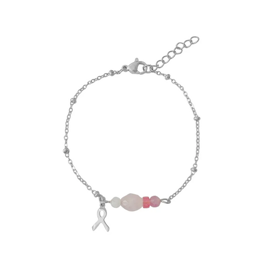 Edelstein-Armband – Silber – für rosa Schleife🎗️