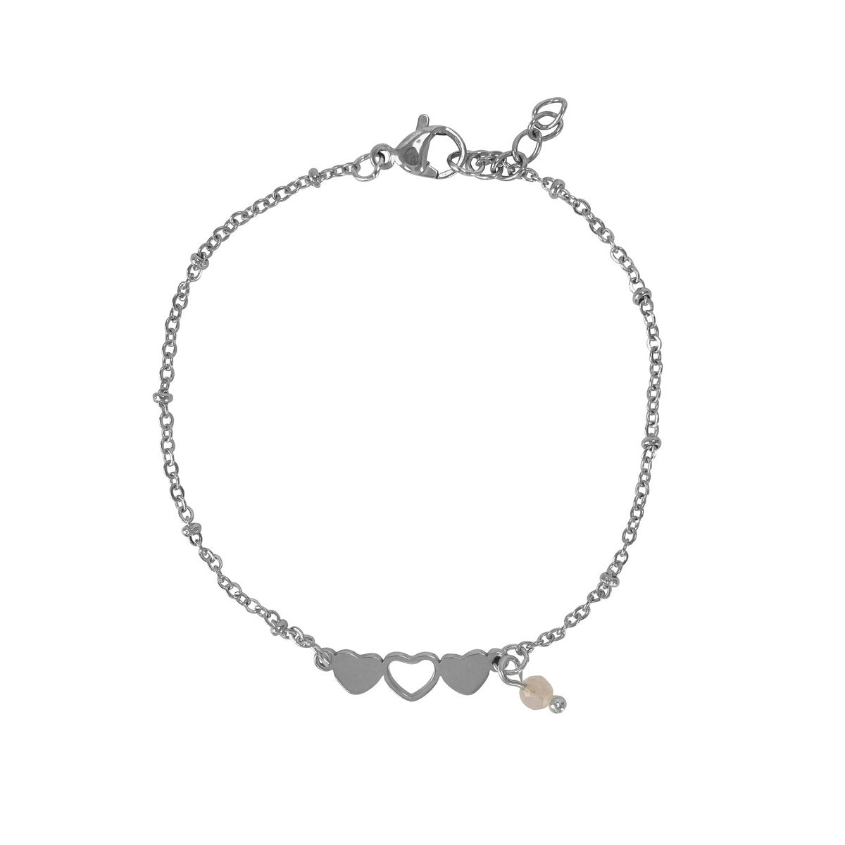 Armband Herzen & Rosenquarz - Silber