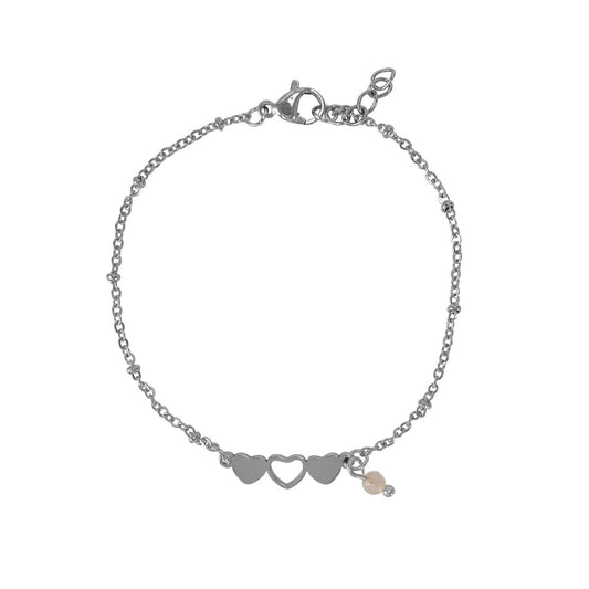 Armband Herzen & Rosenquarz - Silber