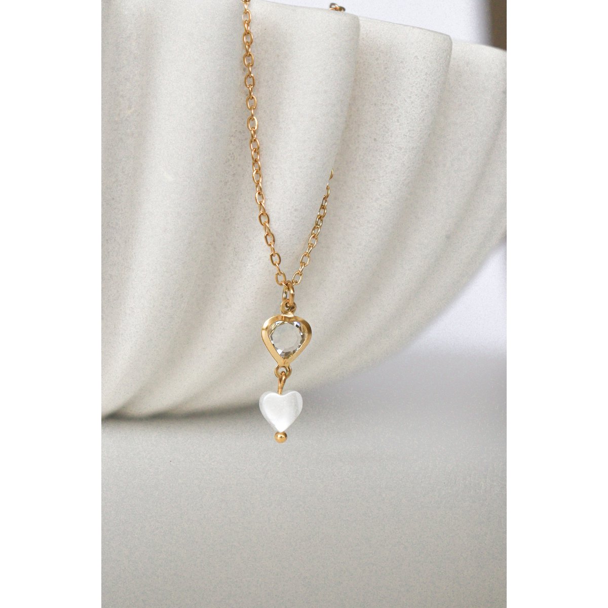 Armband Bergkristall & Muschelherz – Gold