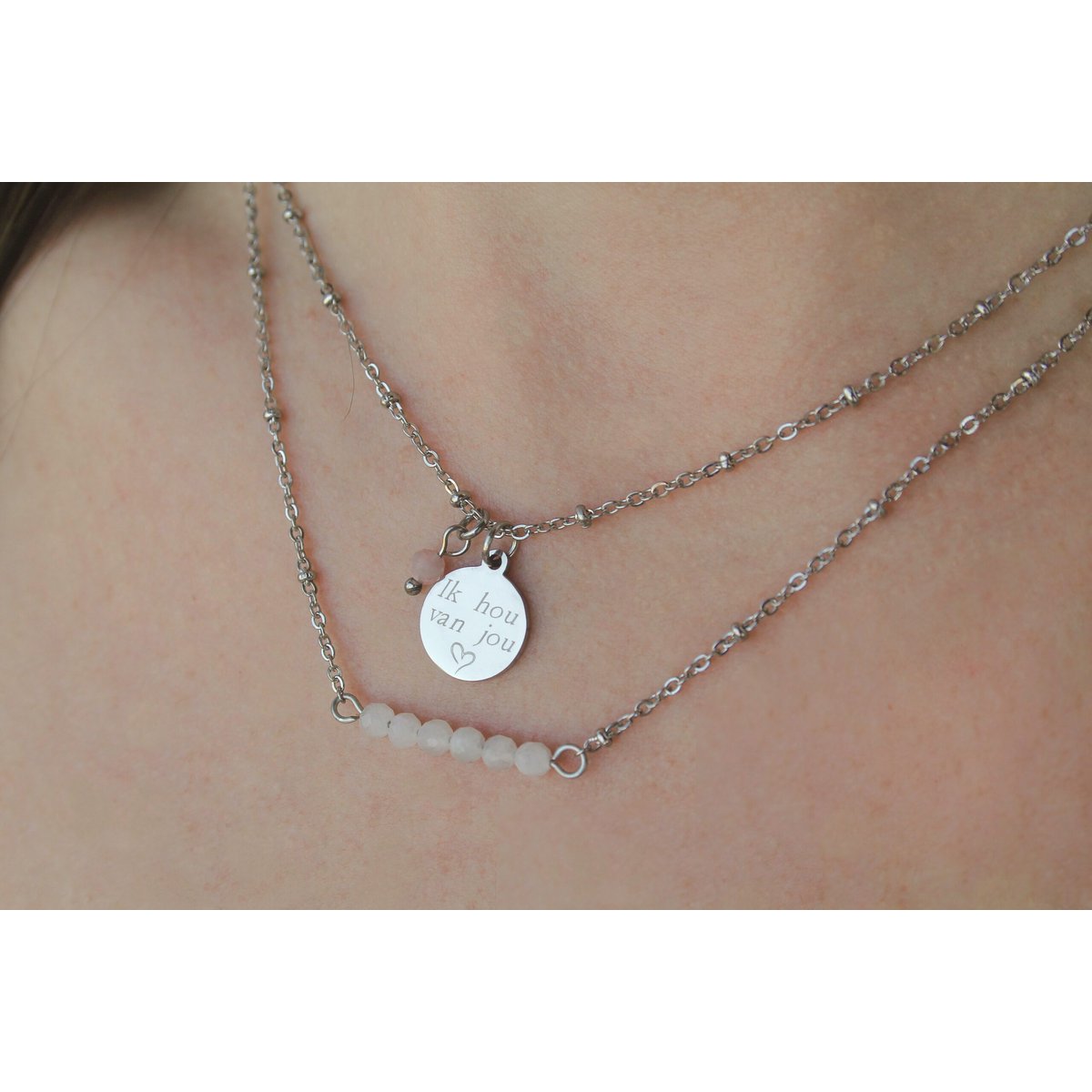 Halskette Mondsteine Facettiert - Silber