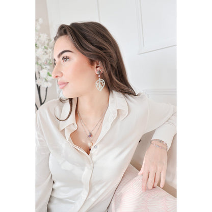 Kunzit-Blatt-Statement-Ohrringe – Silber