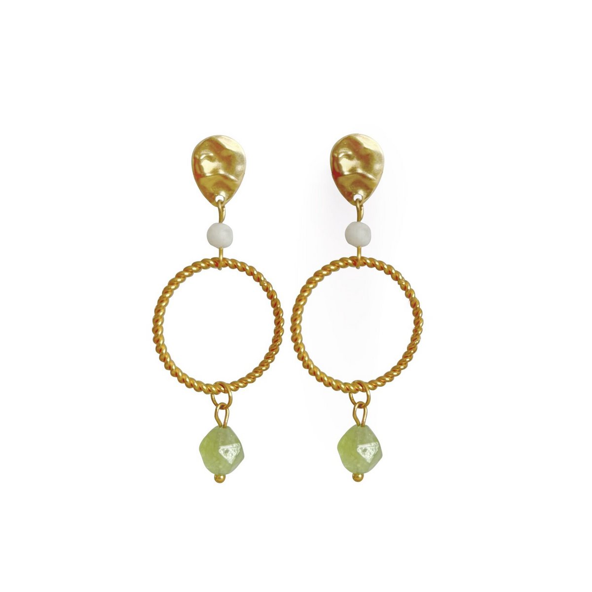 Statement-Ohrringe Peridot und Mondstein – Gold